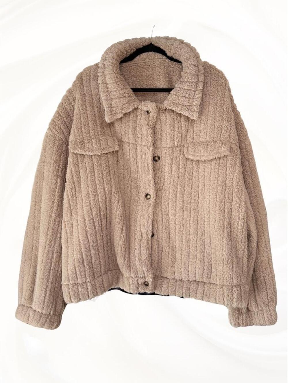 Plus size shein curve tan faux fur plush jacket